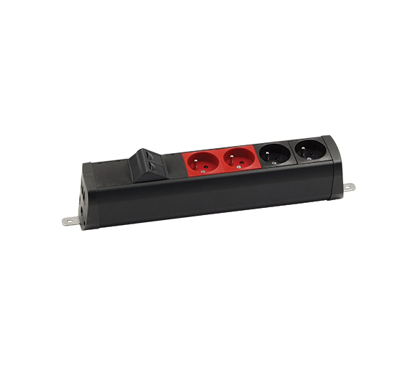 Listwa zasilająca powiększona zest: 2x250V typ E+2x250V UPS+ plakietka 2xRJ45 z mocowaniem Keystone, zaciski śrubowe, czarny Simon 480 48230E220K00000-44
