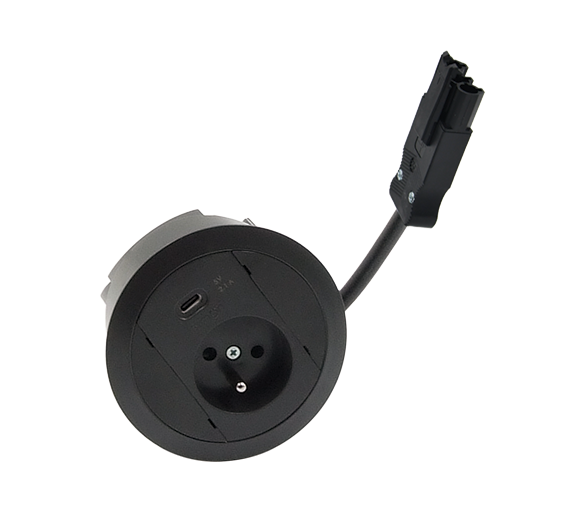 Gniazdo meblowe zest: 1x250V typ E+ładowarka USB typ C, szybkozłącze w układzie Wieland, czarny Simon 480 48310E10E000000-44
