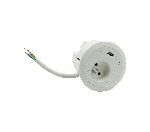 Gniazdo meblowe zest: 1x250V typ E+ładowarka USB typ A, przewód 15 cm, biały Simon 480 48330E10C000000-33