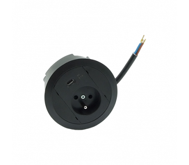 Gniazdo meblowe zest: 1x250V typ E+ładowarka USB typ A, przewód 15 cm, czarny Simon 480 48330E10C000000-44