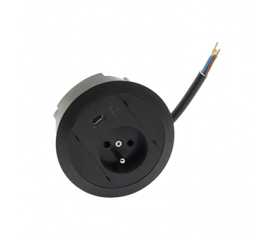 Gniazdo meblowe zest: 1x250V typ E+ładowarka USB typ C, przewód 15 cm, czarny Simon 480 48330E10E000000-44