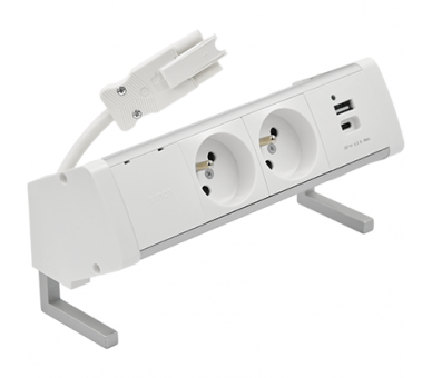 Biurkowy zestaw gniazd: 2x250V typ E+ładowarka USB A-C, szybkozłącze w układzie Wieland, aluminium biały Simon 480 48410E20B000000-30