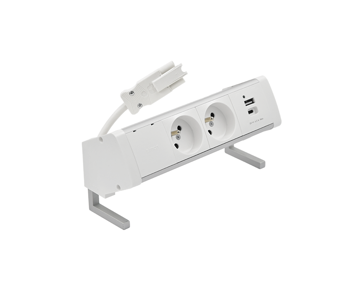 Biurkowy zestaw gniazd: 2x250V typ E+ładowarka USB A-C, szybkozłącze w układzie Wieland, aluminium biały Simon 480 48410E20B000000-30 Biurkowy zestaw gniazd: 2x250V typ E+ładowarka USB A-C, szybkozłącze w układzie Wieland, aluminium biały Simon 480 48410E20B000000-30