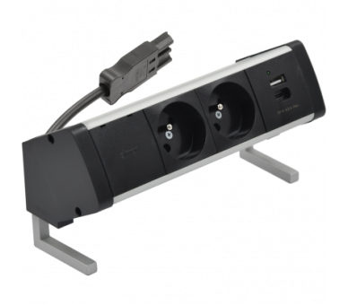 Biurkowy zestaw gniazd: 2x250V typ E+ładowarka USB A-C, szybkozłącze w układzie Wieland, aluminium czarny Simon 480 48410E20B000000-40