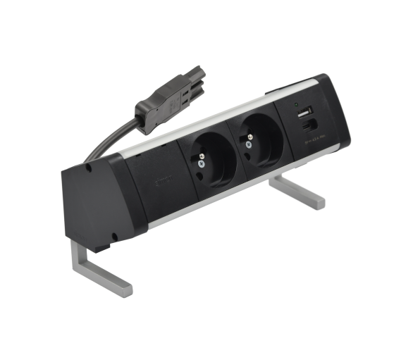 Biurkowy zestaw gniazd: 2x250V typ E+ładowarka USB A-C, szybkozłącze w układzie Wieland, aluminium czarny Simon 480 48410E20B000000-40