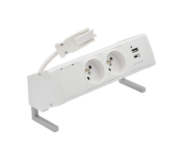Biurkowy zestaw gniazd: 2x250V typ E+ładowarka USB A-C, szybkozłącze w układzie Wieland, biały Simon 480 48410E20B000000-33