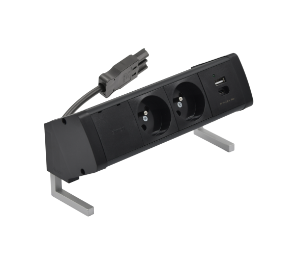 Biurkowy zestaw gniazd: 2x250V typ E+ładowarka USB A-C, szybkozłącze w układzie Wieland, czarny Simon 480 48410E20B000000-44