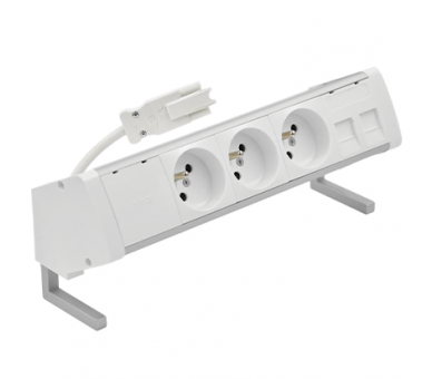 Biurkowy zestaw gniazd: 3x250V typ E+plakietka 2xRJ45 z mocowaniem Keystone, szybkozłącze w układzie Wieland, aluminium biały Simon 480 48410E300K00000-30