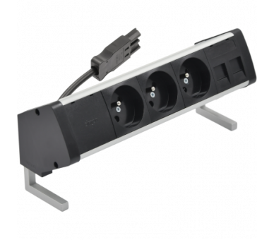 Biurkowy zestaw gniazd: 3x250V typ E+plakietka 2xRJ45 z mocowaniem Keystone, szybkozłącze w układzie Wieland, aluminium czarny Simon 480 48410E300K00000-40