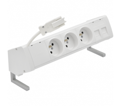 Biurkowy zestaw gniazd: 3x250V typ E+plakietka 2xRJ45 z mocowaniem Keystone, szybkozłącze w układzie Wieland, biały Simon 480 48410E300K00000-33