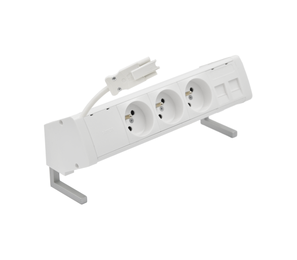 Biurkowy zestaw gniazd: 3x250V typ E+plakietka 2xRJ45 z mocowaniem Keystone, szybkozłącze w układzie Wieland, biały Simon 480 48410E300K00000-33