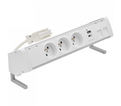 Biurkowy zestaw gniazd: 3x250V typ E+ładow. USB A-C+ plakietka 2xRJ45 z mocowaniem Keystone, szybkozłącze w układzie Wieland, aluminium biały Simon 480 48410E30BK00000-30