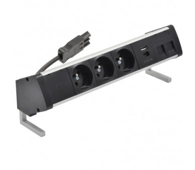 Biurkowy zestaw gniazd: 3x250V typ E+ładow. USB A-C+ plakietka 2xRJ45 z mocowaniem Keystone, szybkozłącze w układzie Wieland, aluminium czarny Simon 480 48410E30BK00000-40