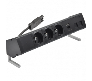 Biurkowy zestaw gniazd: 3x250V typ E+ładow. USB A-C+ plakietka 2xRJ45 z mocowaniem Keystone, szybkozłącze w układzie Wieland, czarny Simon 480 48410E30BK00000-44