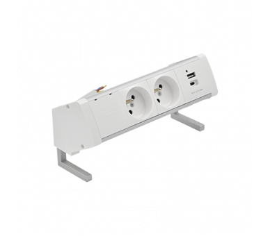 Biurkowy zestaw gniazd: 2x250V typ E+ładowarka USB A-C, przewód 15 cm, aluminium biały Simon 480 48430E20B000000-30
