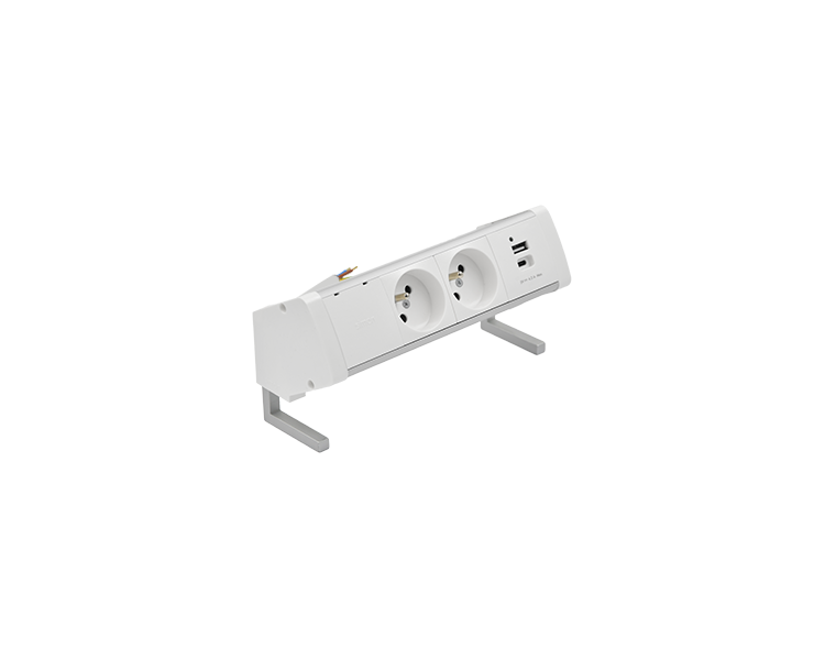Biurkowy zestaw gniazd: 2x250V typ E+ładowarka USB A-C, przewód 15 cm, aluminium biały Simon 480 48430E20B000000-30 Biurkowy zestaw gniazd: 2x250V typ E+ładowarka USB A-C, przewód 15 cm, aluminium biały Simon 480 48430E20B000000-30