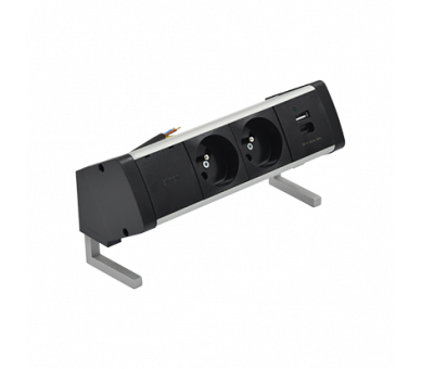 Biurkowy zestaw gniazd: 2x250V typ E+ładowarka USB A-C, przewód 15 cm, aluminium czarny Simon 480 48430E20B000000-40