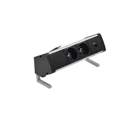 Biurkowy zestaw gniazd: 2x250V typ E+ładowarka USB A-C, przewód 15 cm, aluminium czarny Simon 480 48430E20B000000-40