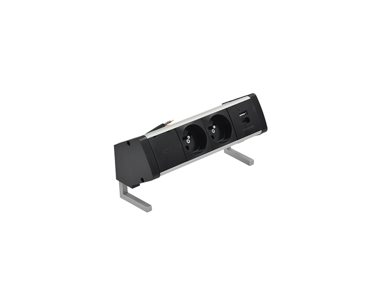 Biurkowy zestaw gniazd: 2x250V typ E+ładowarka USB A-C, przewód 15 cm, aluminium czarny Simon 480 48430E20B000000-40 Biurkowy zestaw gniazd: 2x250V typ E+ładowarka USB A-C, przewód 15 cm, aluminium czarny Simon 480 48430E20B000000-40