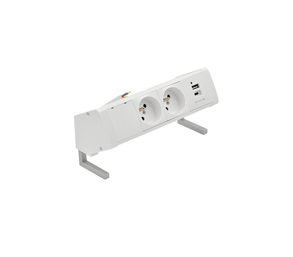 Biurkowy zestaw gniazd: 2x250V typ E+ładowarka USB A-C, przewód 15 cm, biały Simon 480 48430E20B000000-33