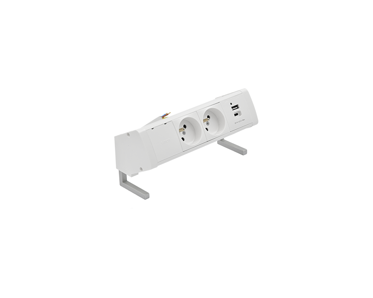 Biurkowy zestaw gniazd: 2x250V typ E+ładowarka USB A-C, przewód 15 cm, biały Simon 480 48430E20B000000-33 Biurkowy zestaw gniazd: 2x250V typ E+ładowarka USB A-C, przewód 15 cm, biały Simon 480 48430E20B000000-33