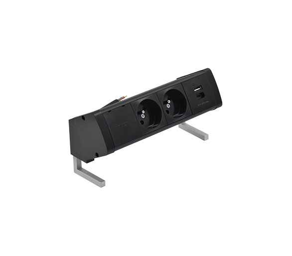Biurkowy zestaw gniazd: 2x250V typ E+ładowarka USB A-C, przewód 15 cm, czarny Simon 480 48430E20B000000-44