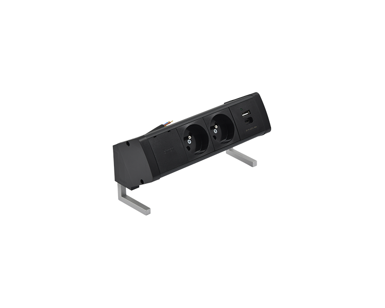 Biurkowy zestaw gniazd: 2x250V typ E+ładowarka USB A-C, przewód 15 cm, czarny Simon 480 48430E20B000000-44 Biurkowy zestaw gniazd: 2x250V typ E+ładowarka USB A-C, przewód 15 cm, czarny Simon 480 48430E20B000000-44