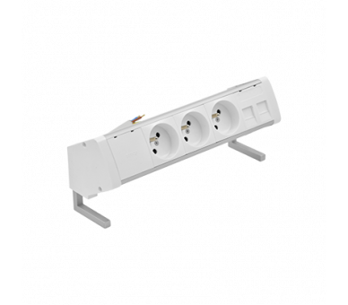 Biurkowy zestaw gniazd: 3x250V typ E+plakietka 2xRJ45 z mocowaniem Keystone, przewód 15 cm, aluminium biały Simon 480 48430E300K00000-30