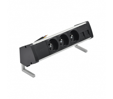Biurkowy zestaw gniazd: 3x250V typ E+plakietka 2xRJ45 z mocowaniem Keystone, przewód 15 cm, aluminium czarny Simon 480 48430E300K00000-40