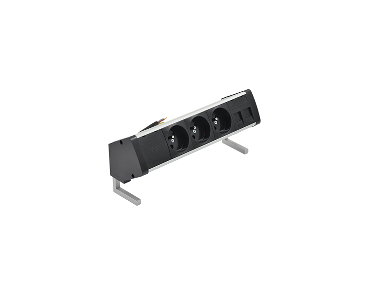 Biurkowy zestaw gniazd: 3x250V typ E+plakietka 2xRJ45 z mocowaniem Keystone, przewód 15 cm, aluminium czarny Simon 480 48430E300K00000-40 Biurkowy zestaw gniazd: 3x250V typ E+plakietka 2xRJ45 z mocowaniem Keystone, przewód 15 cm, aluminium czarny Simon 480 48430E300K00000-40