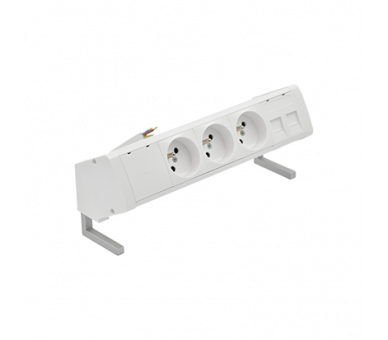 Biurkowy zestaw gniazd: 3x250V typ E+plakietka 2xRJ45 z mocowaniem Keystone, przewód 15 cm, biały Simon 480 48430E300K00000-33