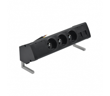 Biurkowy zestaw gniazd: 3x250V typ E+plakietka 2xRJ45 z mocowaniem Keystone, przewód 15 cm, czarny Simon 480 48430E300K00000-44