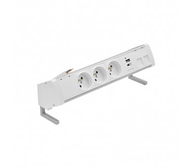 Biurkowy zestaw gniazd: 3x250V typ E+ładow. USB A-C+ plakietka 2xRJ45 z mocowaniem Keystone, przewód 15 cm, aluminium biały Simon 480 48430E30BK00000-30