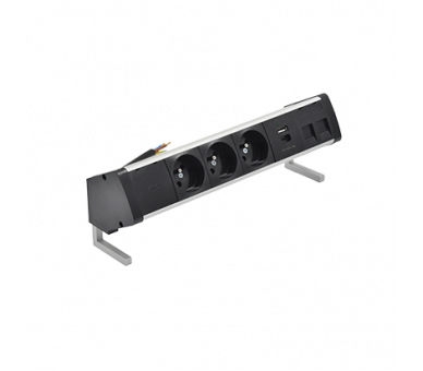 Biurkowy zestaw gniazd: 3x250V typ E+ładow. USB A-C+ plakietka 2xRJ45 z mocowaniem Keystone, przewód 15 cm, aluminium czarny Simon 480 48430E30BK00000-40