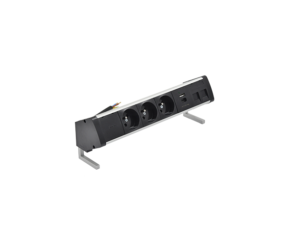 Biurkowy zestaw gniazd: 3x250V typ E+ładow. USB A-C+ plakietka 2xRJ45 z mocowaniem Keystone, przewód 15 cm, aluminium czarny Simon 480 48430E30BK00000-40