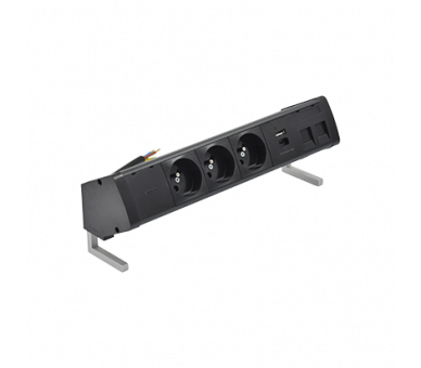 Biurkowy zestaw gniazd: 3x250V typ E+ładow. USB A-C+ plakietka 2xRJ45 z mocowaniem Keystone, przewód 15 cm, czarny Simon 480 48430E30BK00000-44