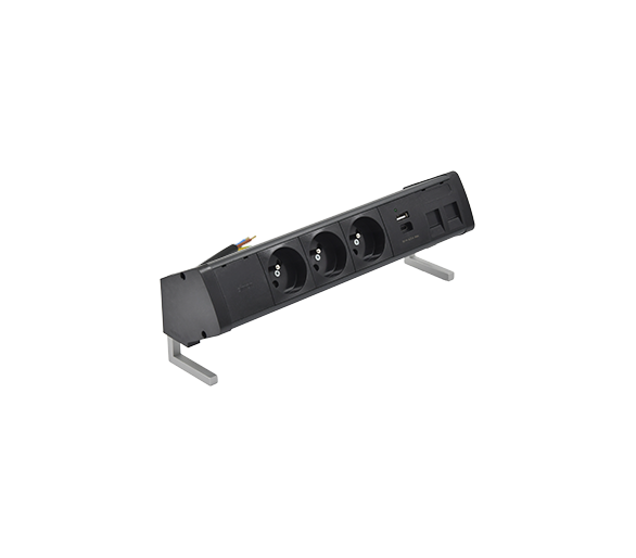 Biurkowy zestaw gniazd: 3x250V typ E+ładow. USB A-C+ plakietka 2xRJ45 z mocowaniem Keystone, przewód 15 cm, czarny Simon 480 48430E30BK00000-44