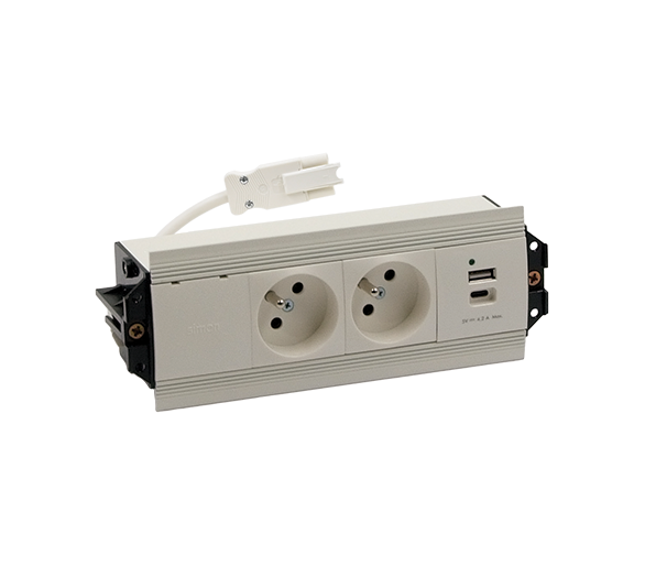 Mediaport Indesk: 2x250V typ E+ładowarka USB A-C, szybkozłącze w układzie Wieland, biały Simon 480 48510E20B000000-33