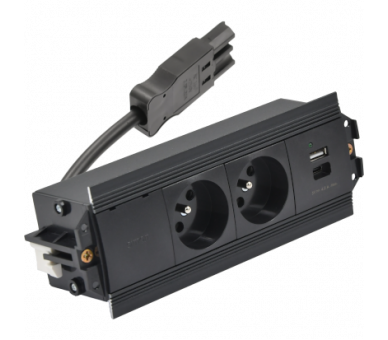 Mediaport Indesk: 2x250V typ E+ładowarka USB A-C, szybkozłącze w układzie Wieland, czarny Simon 480 48510E20B000000-44