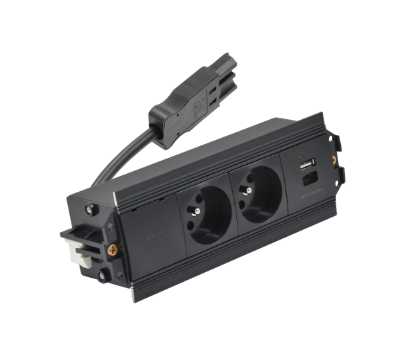 Mediaport Indesk: 2x250V typ E+ładowarka USB A-C, szybkozłącze w układzie Wieland, czarny Simon 480 48510E20B000000-44