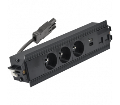 Mediaport Indesk: 3x250V typ E+ładow.USB A-C+ plakietka 2xRJ45 z mocowaniem Keystone, szybkozłącze w układzie Wieland, czarny Simon 480 48510E30BK00000-44