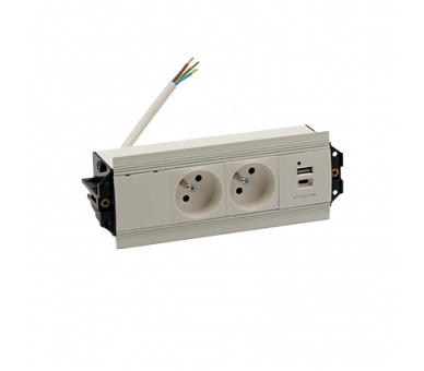 Mediaport Indesk: 2x250V typ E+ładowarka USB A-C, przewód 15 cm, biały Simon 480 48530E20B000000-33