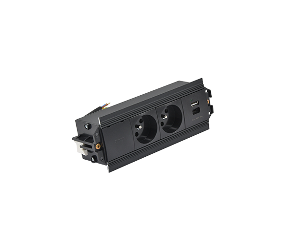 Mediaport Indesk: 2x250V typ E+ładowarka USB A-C, przewód 15 cm, czarny Simon 480 48530E20B000000-44