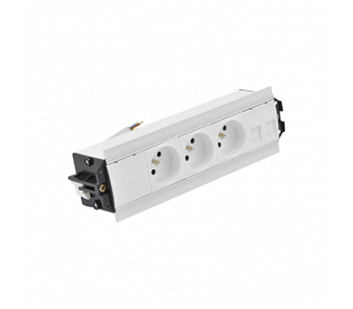 Mediaport Indesk: 3x250V typ E+ plakietka 2xRJ45 z mocowaniem Keystone, przewód 15 cm, biały Simon 480 48530E300K00000-33