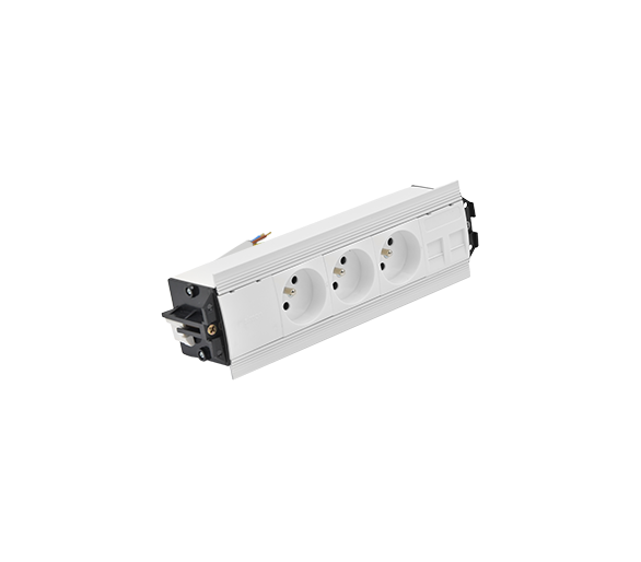 Mediaport Indesk: 3x250V typ E+ plakietka 2xRJ45 z mocowaniem Keystone, przewód 15 cm, biały Simon 480 48530E300K00000-33