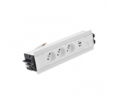 Mediaport Indesk: 3x250V typ E+ładow.USB A-C+ plakietka 2xRJ45 z mocowaniem Keystone, przewód 15 cm, biały Simon 480 48530E30BK00000-33