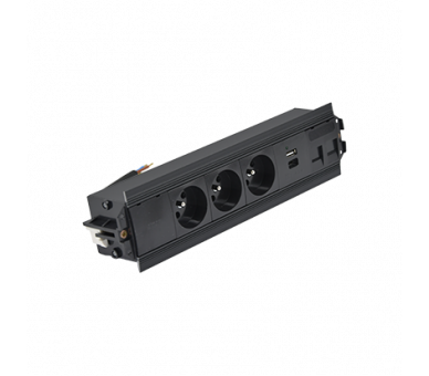 Mediaport Indesk: 3x250V typ E+ładow.USB A-C+ plakietka 2xRJ45 z mocowaniem Keystone, przewód 15 cm, czarny Simon 480 48530E30BK00000-44