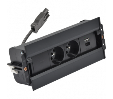 Mediaport Spinner: 2x250V typ E+ładowarka USB A-C, szybkozłącze w układzie Wieland, czarny Simon 48610E20B000000-44