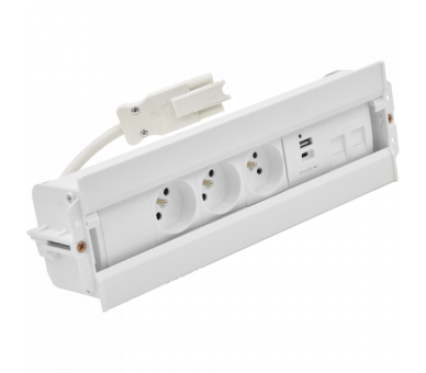 Mediaport Spinner: 3x250V typ E+ładow.USB A-C+ plakietka 2xRJ45 z mocowaniem Keystone, szybkozłącze w układzie Wieland, biały Simon 480 48610E30BK00000-33