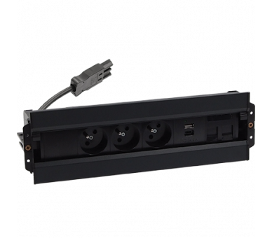 Mediaport Spinner: 3x250V typ E+ładow.USB A-C+ plakietka 2xRJ45 z mocowaniem Keystone, szybkozłącze w układzie Wieland, czarny Simon 480 48610E30BK00000-44